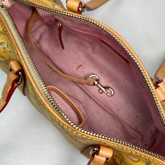 DOONEY & BOURKE YELLOW LOGO PRINT Leather Shoulder BAG! Tassel Small Pink Purse - Picture 12 of 14